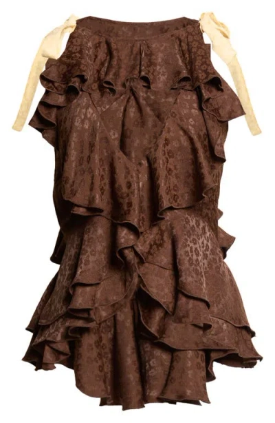 Siedres Siedrés Marian Crop Ruffle Satin Jacquard Top In Brown