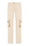 Siedres Melsa Embroidered Cotton Straight-leg Pants In Off-white