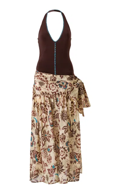 Siedres Midias Cotton Maxi Wrap Dress In Multi