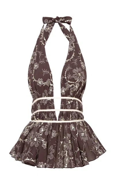 Siedres Minila Sequined Halter Top In Brown