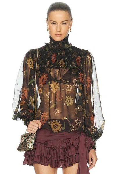 Siedres Mirelle Sheer Floral Blouse In Black