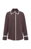 Siedres Mirna Lace-trimmed Cotton-poplin Button-down Shirt In Brown