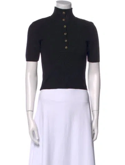 Pre-owned Siedres Mock Neck Short Sleeve Crop Top In Black