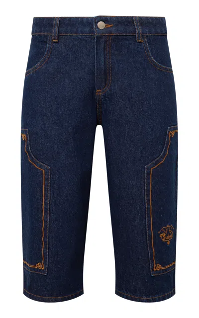 Siedres Moisse Patch-detailed Cotton Shorts In Navy