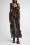 Siedres Siedrés Monica Floral Print Tiered Ruffle Chiffon Dress In Black