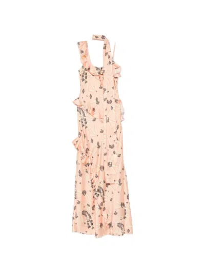 Siedres Monica Ruffled Floral Maxi Dress In Orange