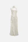 Siedres Monica Ruffled Glittered Organza Maxi Dress In Off-white