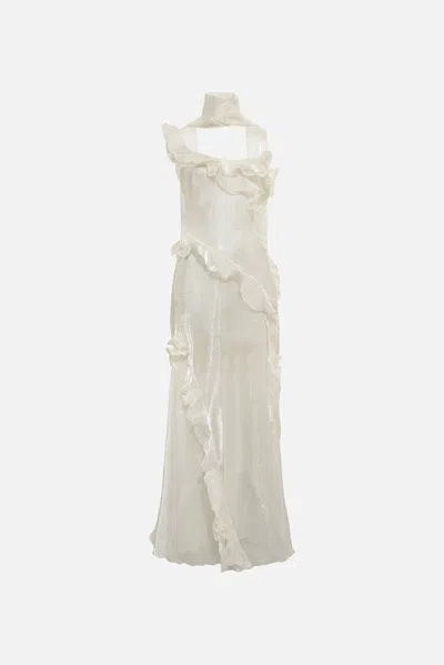 Siedres Monica Ruffled Glittered Organza Maxi Dress In Off-white
