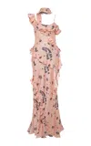 Siedres Monica Ruffled Satin Maxi Dress