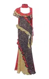 Siedres Monica Scarf-detailed Cotton-voile Maxi Dress In Multi