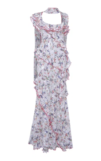 Siedres Monica Scarf-detailed Devoré Chiffon Maxi Dress In Multi