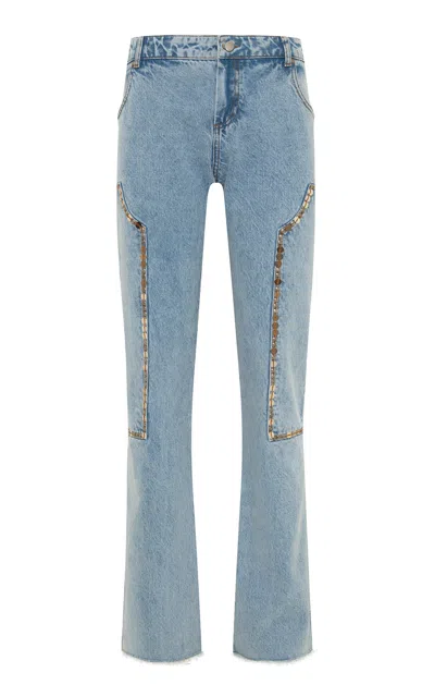 Siedres Nais Embellished Rigid Low-rise Straight-leg Jeans In Blue