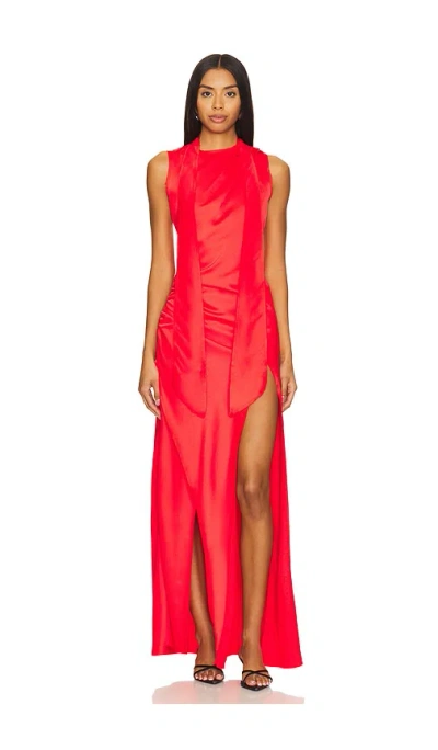 Siedres Narah Scarf And Fray Maxi Dress In Red