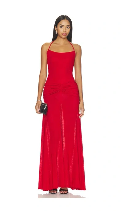 Siedres Nensi Ruched Mesh Maxi Dress In Red