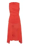Siedres Nuina Ruched Mesh Midi Dress In Orange