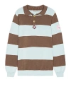 Siedres Ole Flower Crochet Detailed Striped Polo Sweater In Brown
