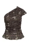Siedres Ophi Asymmetric Printed Mesh Top In Multi