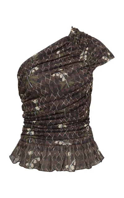 Siedres Ophi Asymmetric Printed Mesh Top In Multi