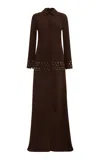 Siedres Paloma Embellished Crepe Maxi Shirt Dress In Brown