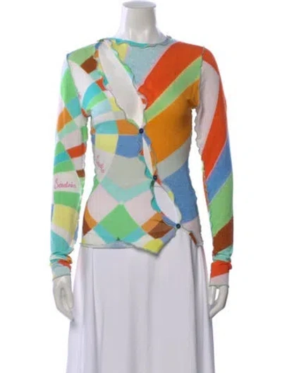 Pre-owned Siedres Patterned Crew Neck Blouse In Orange