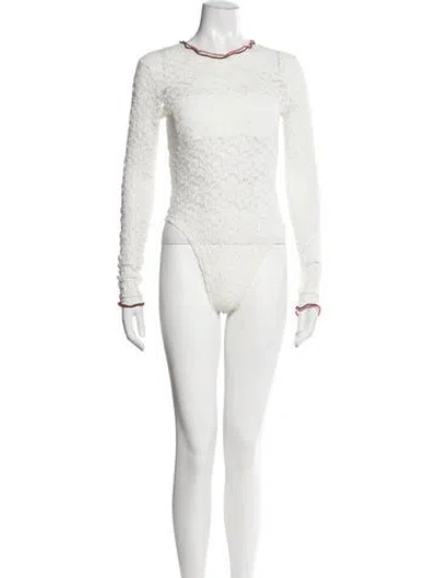 Pre-owned Siedres Patterned Crew Neck Bodysuit In White