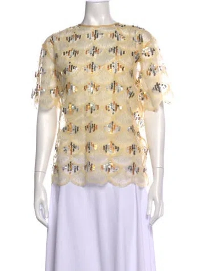 Pre-owned Siedres Patterned Crew Neck Top W/ Tags In Yellow