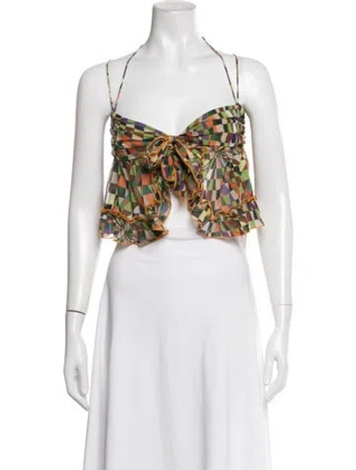 Pre-owned Siedres Patterned Halterneck Crop Top In Yellow