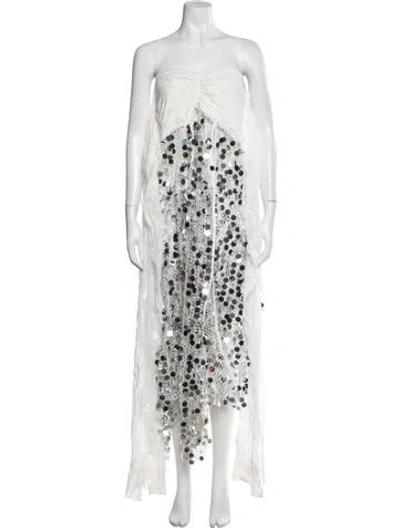 Pre-owned Siedres Patterned Long Skirt In White