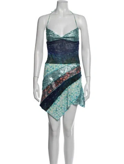 Pre-owned Siedres Patterned Mini Dress In Green