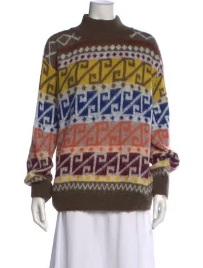 Pre-owned Siedres Patterned Mock Neck Sweater In Green