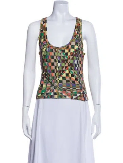 Pre-owned Siedres Patterned Scoop Neck Top In Green