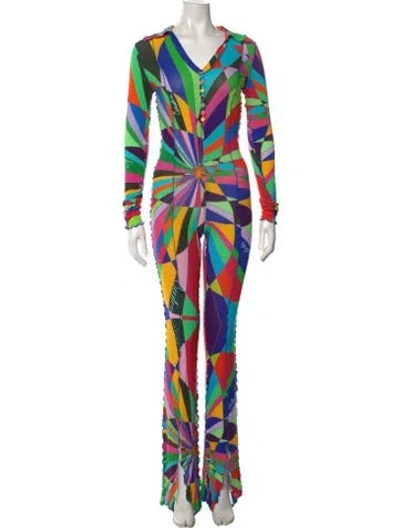 Pre-owned Siedres Patterned V-neck Jumpsuit In Multicolor