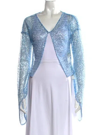 Pre-owned Siedres Patterned V-neck Top W/ Tags In Blue