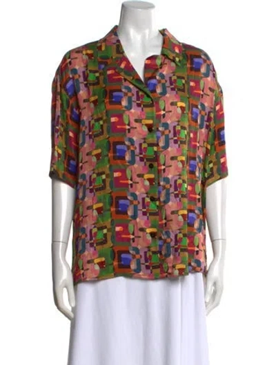 Pre-owned Siedres Patterned V-neck Top W/ Tags In Multi