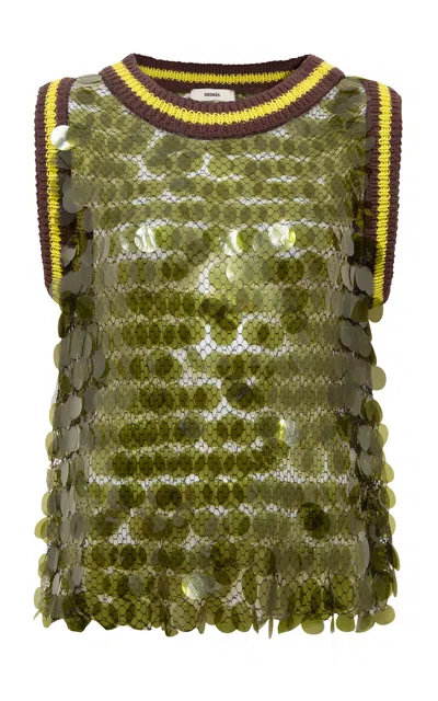 Siedres Plume Sequined Top In Green