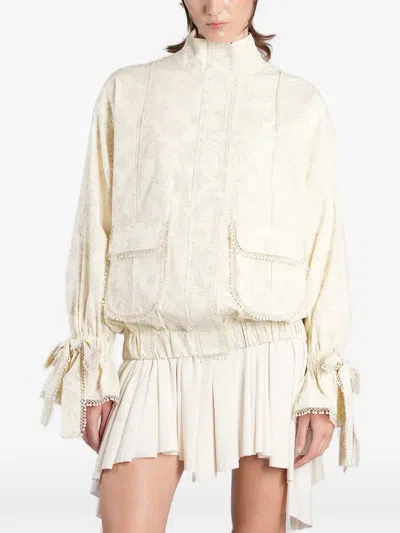 Siedres Polca Floral-print Tie-cuff Jacket In Neutral