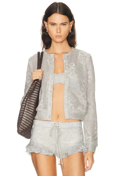 Siedres Poli Metallic Knit Cardigan In Silver
