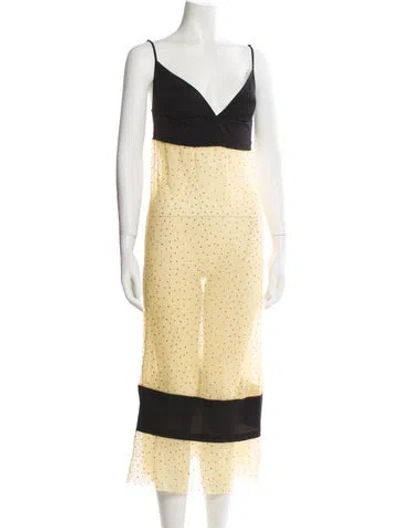 Pre-owned Siedres Polka Dot Print Midi Length Dress In Yellow