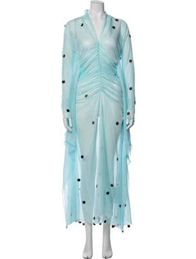 Pre-owned Siedres Printed Long Dress In Blue