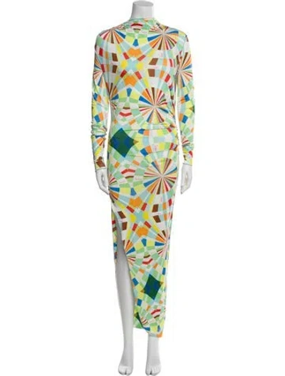 Pre-owned Siedres Printed Long Dress In Green