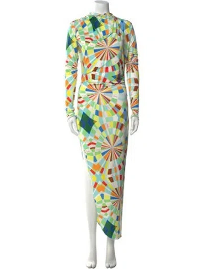 Pre-owned Siedres Printed Long Dress In Orange