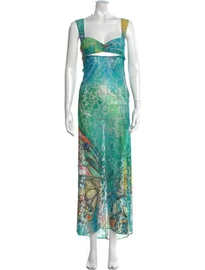 Pre-owned Siedres Printed Long Dress W/ Tags In Green