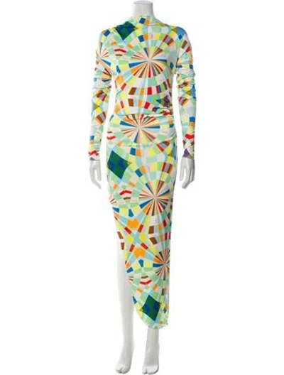 Pre-owned Siedres Printed Long Dress In White