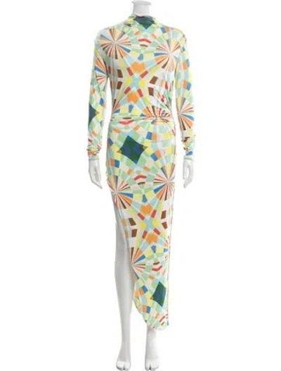 Pre-owned Siedres Printed Long Dress In White