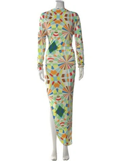 Pre-owned Siedres Printed Long Dress In White