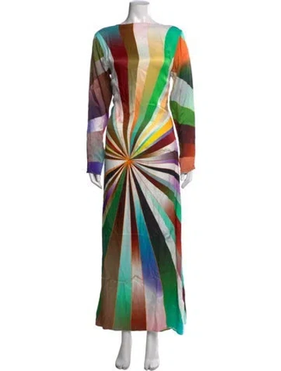 Pre-owned Siedres Printed Long Dress In White