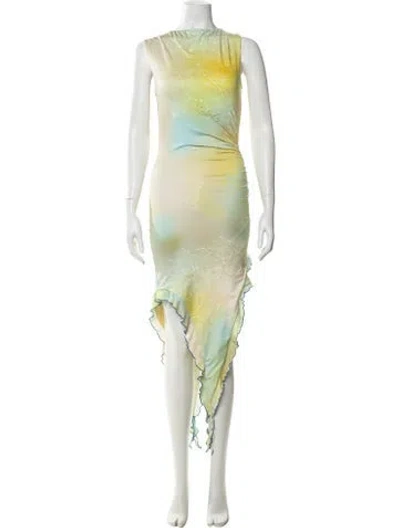 Pre-owned Siedres Printed Long Dress In Yellow