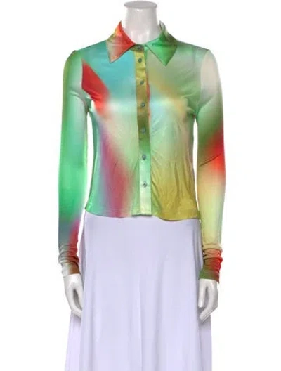 Pre-owned Siedres Printed Long Sleeve Button-up Top In Green