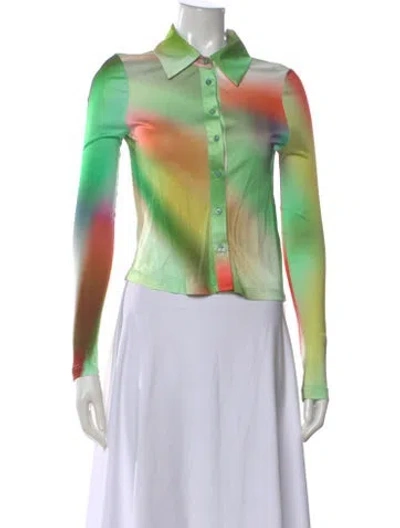 Pre-owned Siedres Printed Long Sleeve Button-up Top In Green