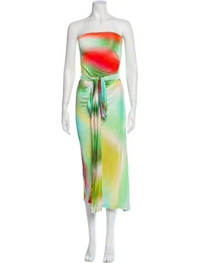 Pre-owned Siedres Printed Midi Length Dress In Green